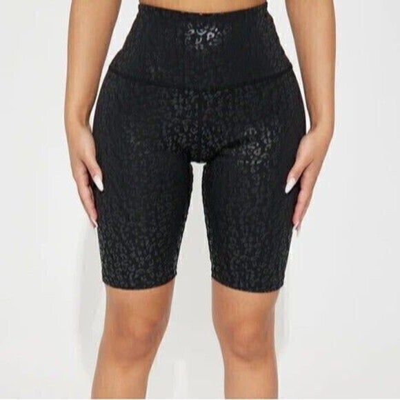 L A Society High Waisted Leopard Biker Short Size Small‎ RefM024 - Picture 1 of 7